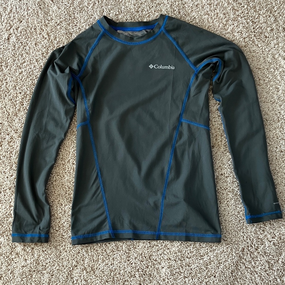 Columbia Boys Long-Sleeve Swim Rash Guard — Gray with Blue Trim